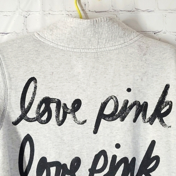 Y2K 2011 Victoria's Secret PINK Logo Quarter Zip Collared Gray Sweatshirt Sz  Sm - Picture 13 of 15